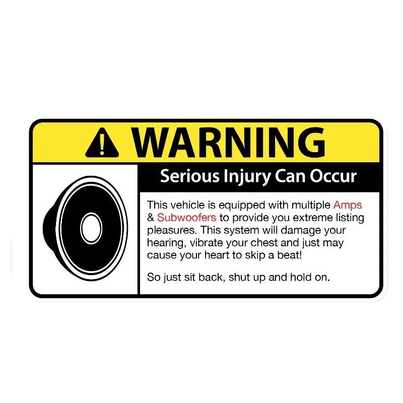 YJZT 15CM*7.6CM AMPS& SUBWOOFERS Warning Serious Injury Can Occur PVC Decal Car Sticker 12-0136