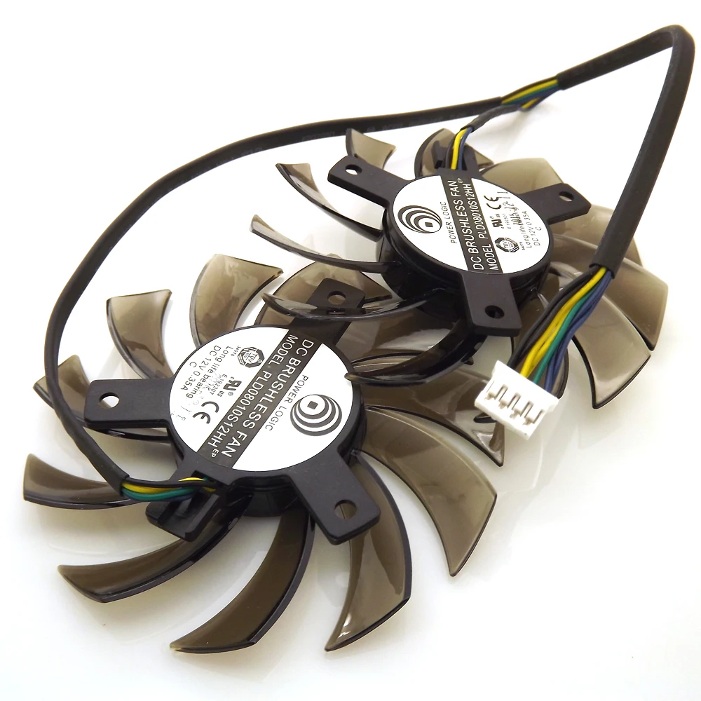 شحن مجاني 2 قطعة/الوحدة PLD08010S12HH 75 مللي متر 12V 0.35A ل MSI GTX 560 570 580 R6770 R6870 R6950 التوأم Frozr II فيديو بطاقة المزدوج مروحة