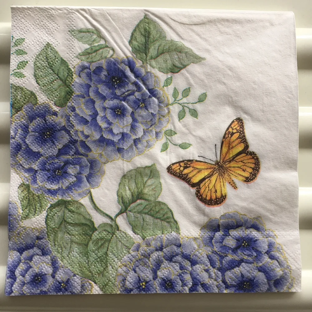 Decoupage wedding vintage napkin paper elegant tissue blue purple flower butterfly birthday party beautiful serviettes decor 20