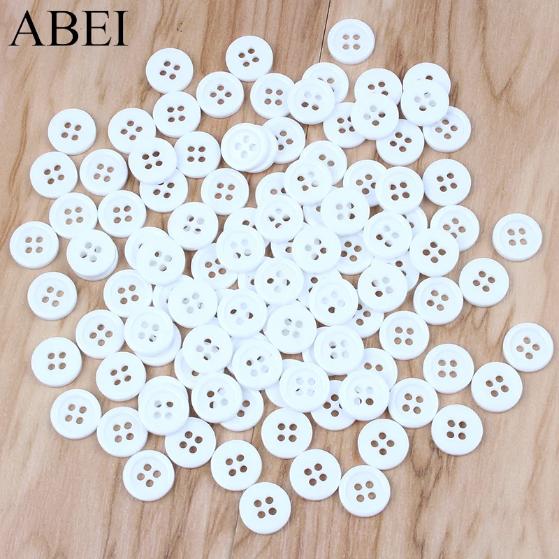 100pcs/lot 11mm White Round Buttons Plastic 4-Holes Flatback button Sewing Tools for Dree Shirts DIY Handmade Garment Accessory