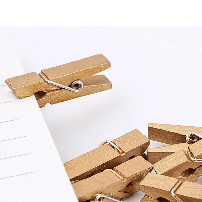 10pcs 35x7mm DIY Gold Silver Big Wood Clothes Pegs Clothespin Clips Office Party Decoration Accessories Photo Hanging Pegs