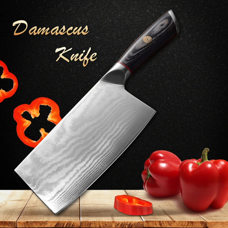 Timhome new arrival 67layers Damascus Cleaver Kitchen Knife with good quality wooden handle