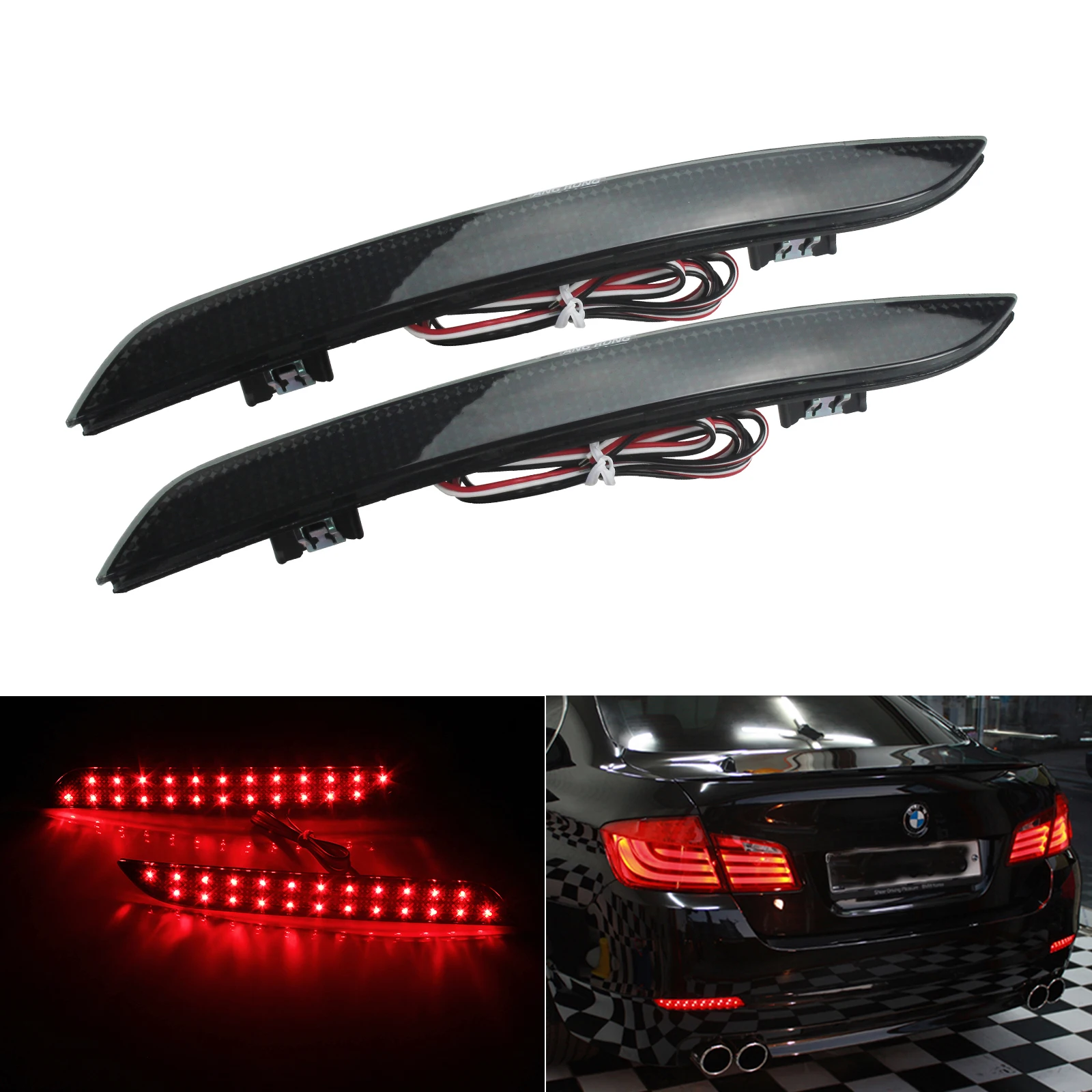 ANGRONG Black Lens LED Rear Bumper Reflector Brake Reverse Light 5Series F10 F11 F18 For BMW