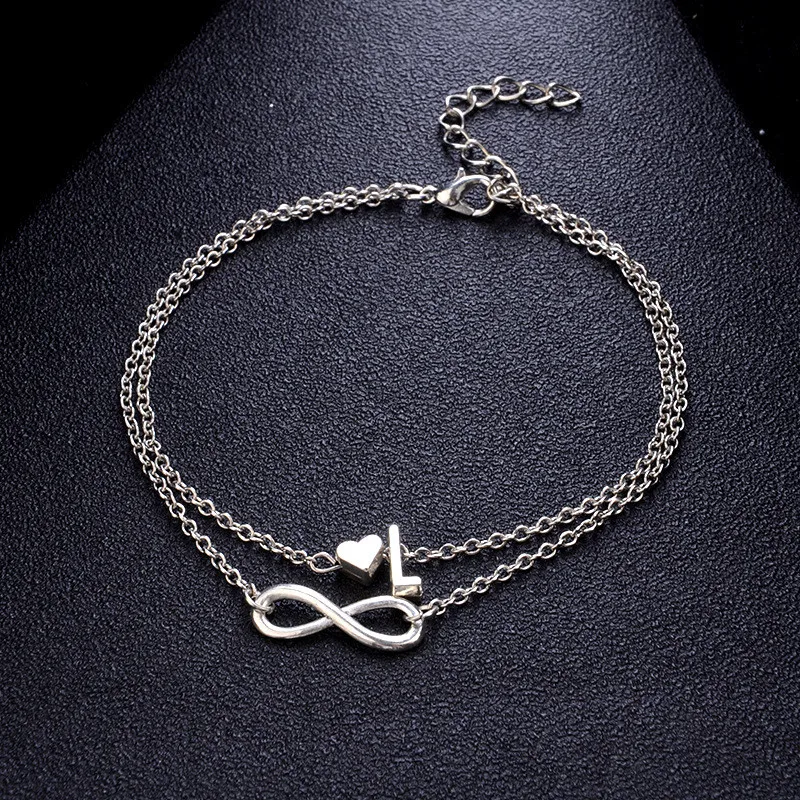 Fashion Multilayer Heart Infinity Letter Bracelets For Women Initial Bracelet Silver Color Friendship Bracelets Femme Jewelry