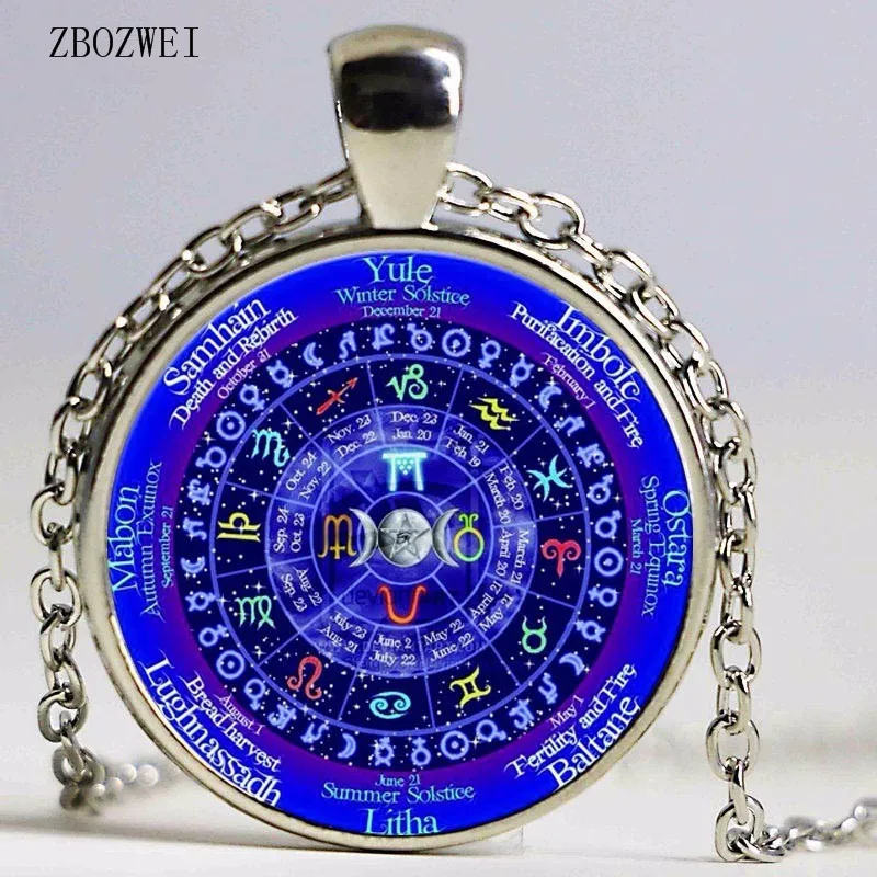 1pcs Zodiac Wicca Logo Necklace Pendant Pentagram Wiccan Vintage Chain for Women Men's Clothing Accessories Necklace Pendant