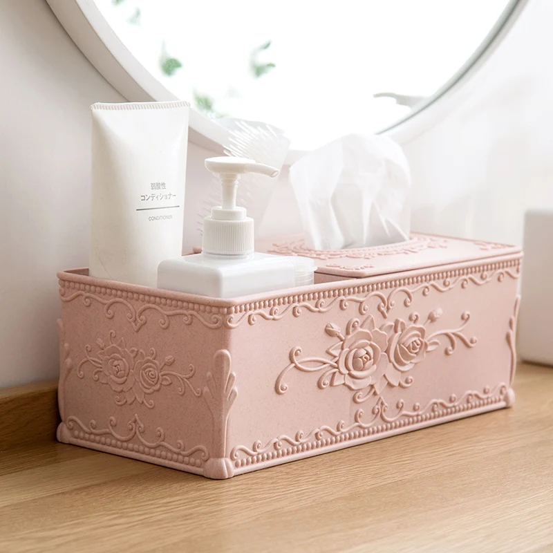 

European Style Carved ABS Tissue Box, Living Room Coffee Table Tray, Home Desktop Napkin Multi-Purpose Tissue Storage Box