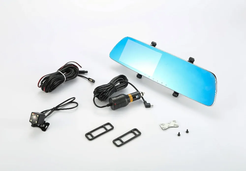 

dual lens 5 inch high -definition display touch button car mirror DVR 1080P front 720p back 2 channel DVR mirror rearview