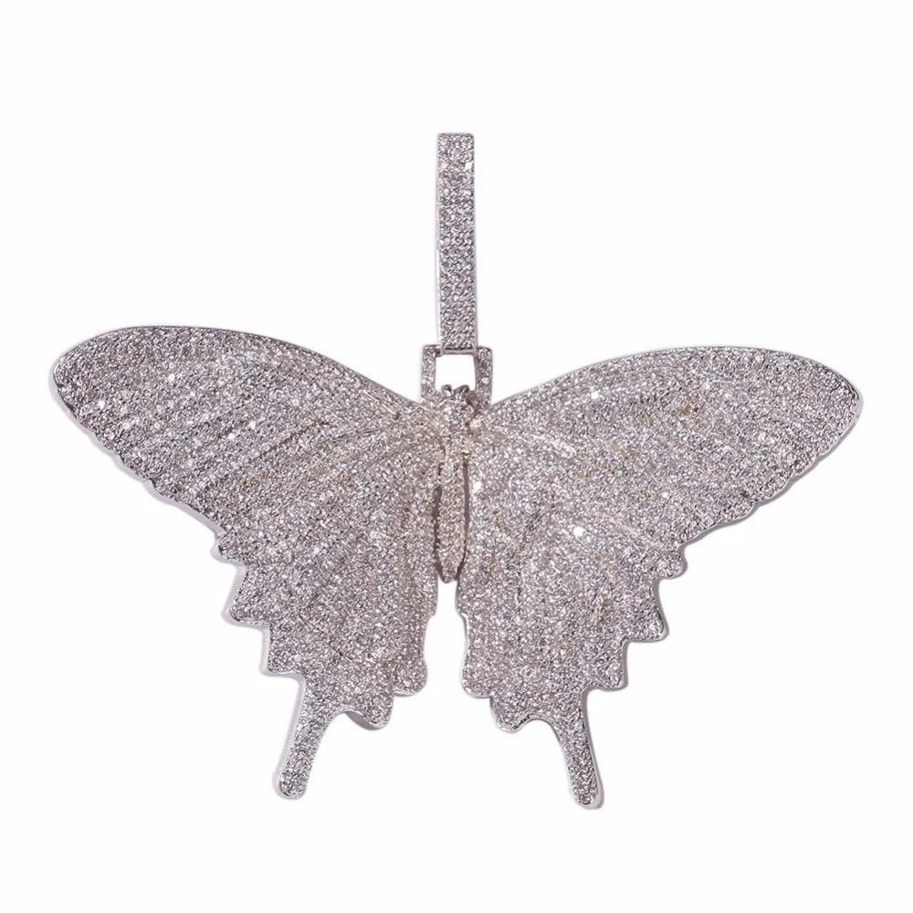 TBTK Promotion Charms Iced Out Butterfly Pendant Zirconia Animal Luxury Jewelry Punk With 20mm CZ Cuban Link Chain Necklace