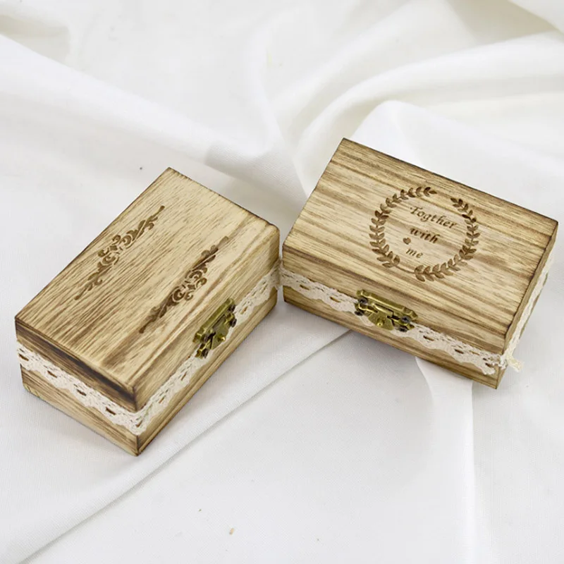 Hot sale fashion Wooden L9.8cm Personalized Gift Rustic Wedding Ring Bearer Box Wood Wedding Ring Box Custom Your Names and Date