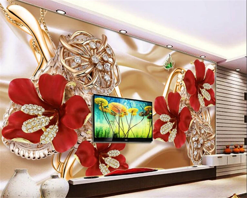 

beibehang papel de parede rich jewelry flowers TV backdrop fashion suitable for indoor bedroom living room decorative wallpaper