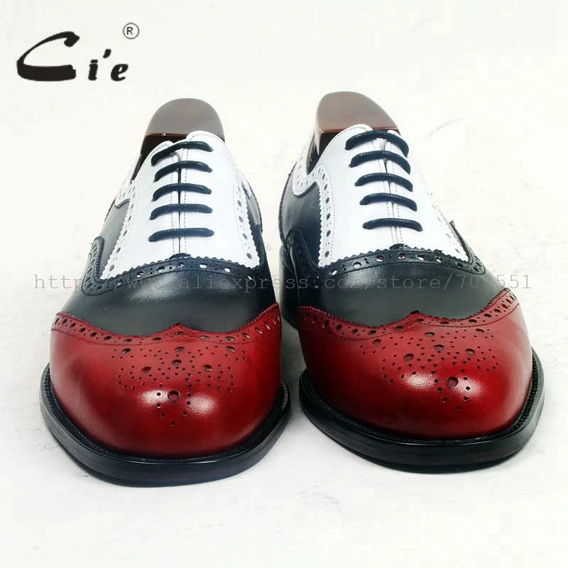 cie round full brogues medallion red black white mixed color full grain calf leather breathable handmade men leather shoe ox500