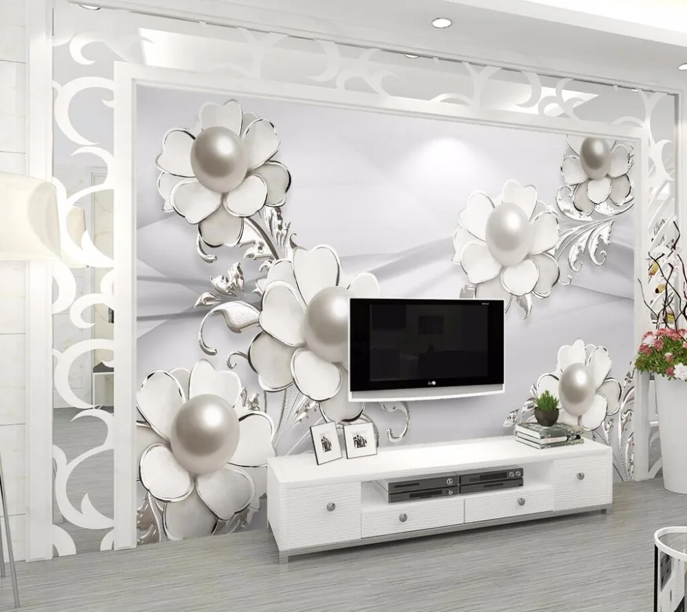 

Beibehang Custom Wallpaper Fashion Stereo Pearl Jewelry Flower TV Background Home Decorative Mural 3d wallpaper papel de parede