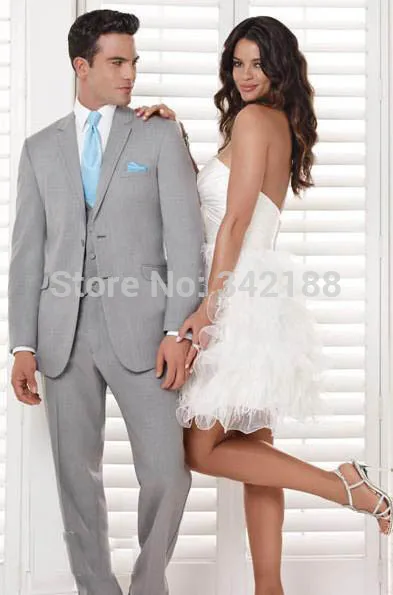 

FREE SHIPPING/ Top selling Light grey Notch Lapel Groom Tuxedos Groomsmen Men Wedding Suits Best man Suits Prom Clothingwedding