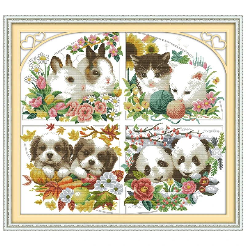 Four Seasons Animal Patterns Counted Cross Stitch Set DIY 11CT 14CT 16CT Stamped DMC Cross-stitch Kit Embroidery Needlework