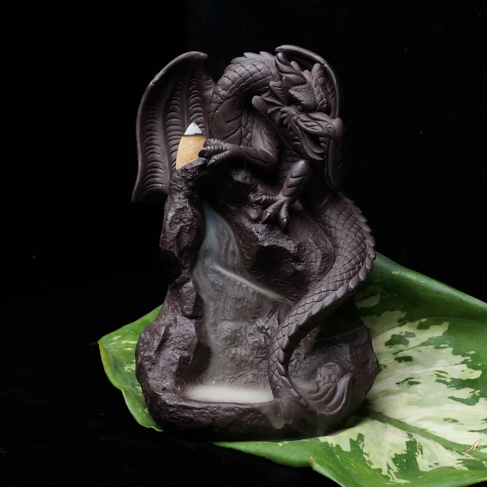 Ceramic Backflow Incense Burner Dragon Pterosaur Creative Home Garden Bed living room Office Decor Buddha Statue Gift