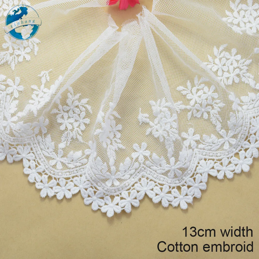 13cm White Cotton Lace Embroidery French Ribbon Fabric Guipure Diy Trims Warp Knitting Sewing Accessories Doll Dress Lace#2871