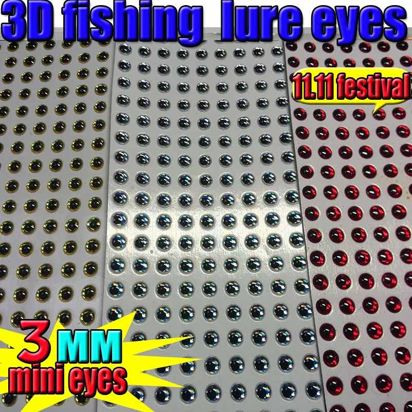 11.11 sales!!! fishing lure eyes size:3MM , red 500pcs+ gold 500pcs+sliver 500pcs  total 1500pcs/lot