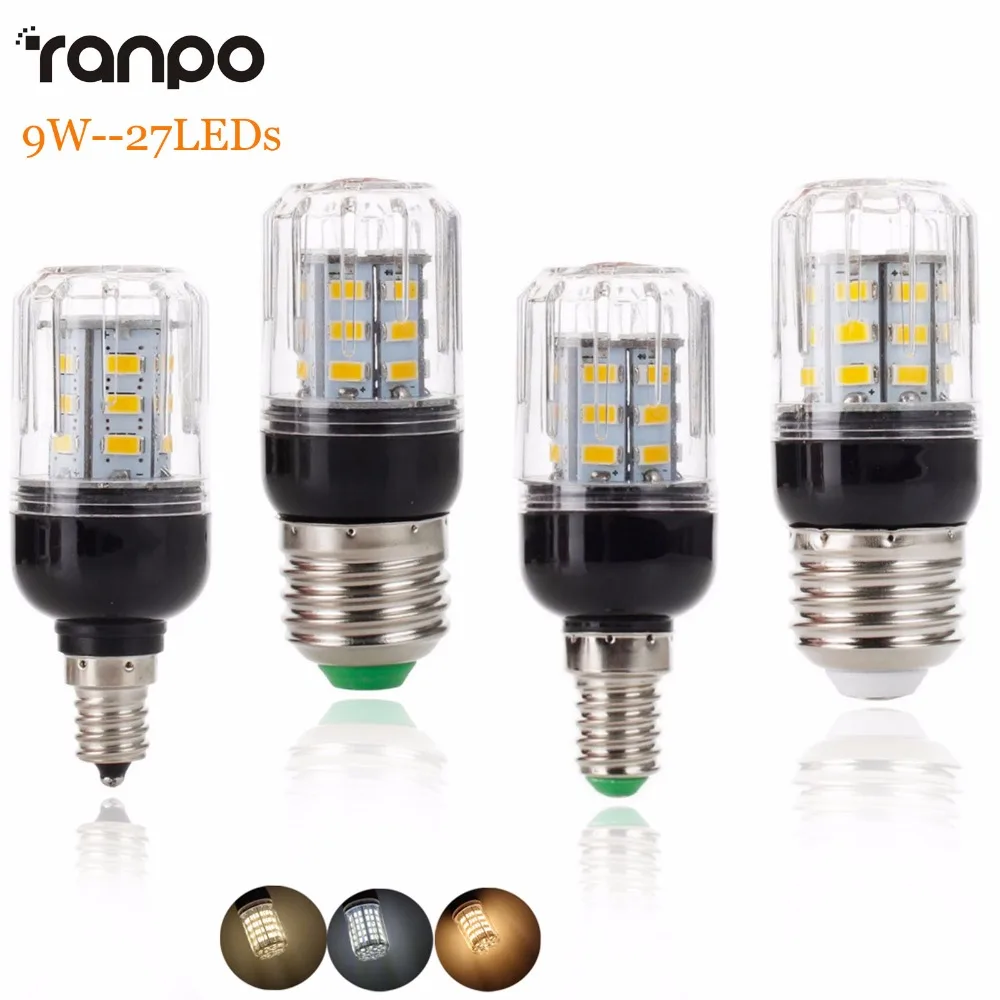 Yeni E27 E14 E12 E26 LED mısır ampul işık lambası 5730 SMD 9W 27LEDs Lamprada ev aydınlatma sıcak serin nötr beyaz