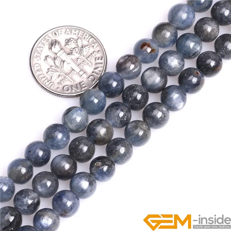 Natural Stone Round Blue Kyanite Beads For Jewelry Making Strand 15\