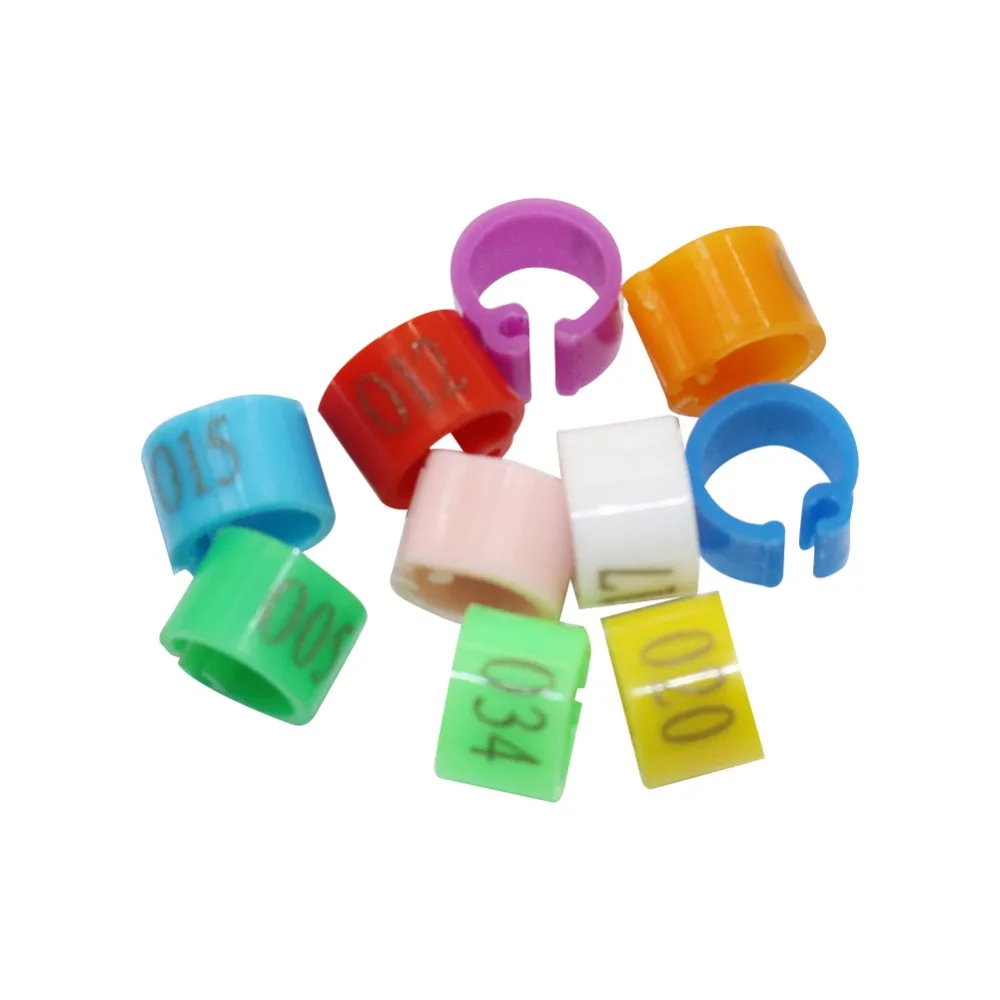 No.001-100 Bird Clip Ring ID 6mm Plastic Digital Markup Parrot Pigeons 10 Colors Marking Ring Bird Training Foot Ring