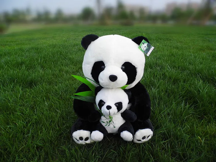 

38cm Lovely Panda Plush Toy Set - Mother & Child Bamboo Panda Dolls Soft Toy Gift for All Ages