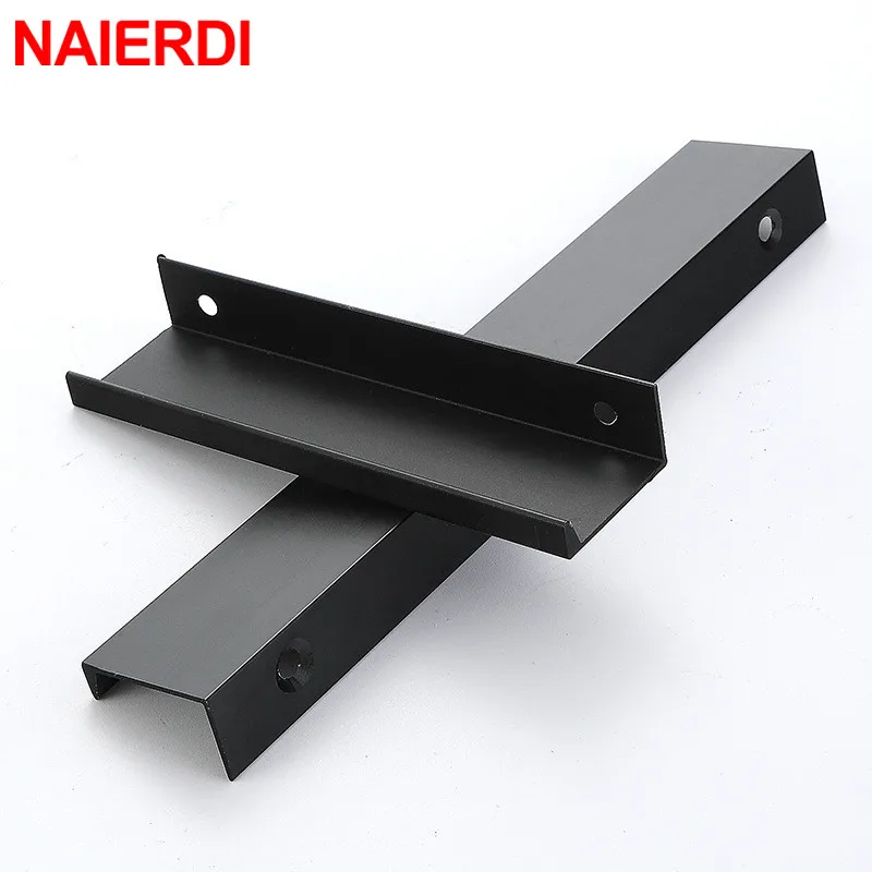 NAIERDI Gold Black Hidden Cabinet Pulls Aluminum Alloy Kitchen Cupboard Handles Drawer Knobs Furniture Handle Bedroom Hardware