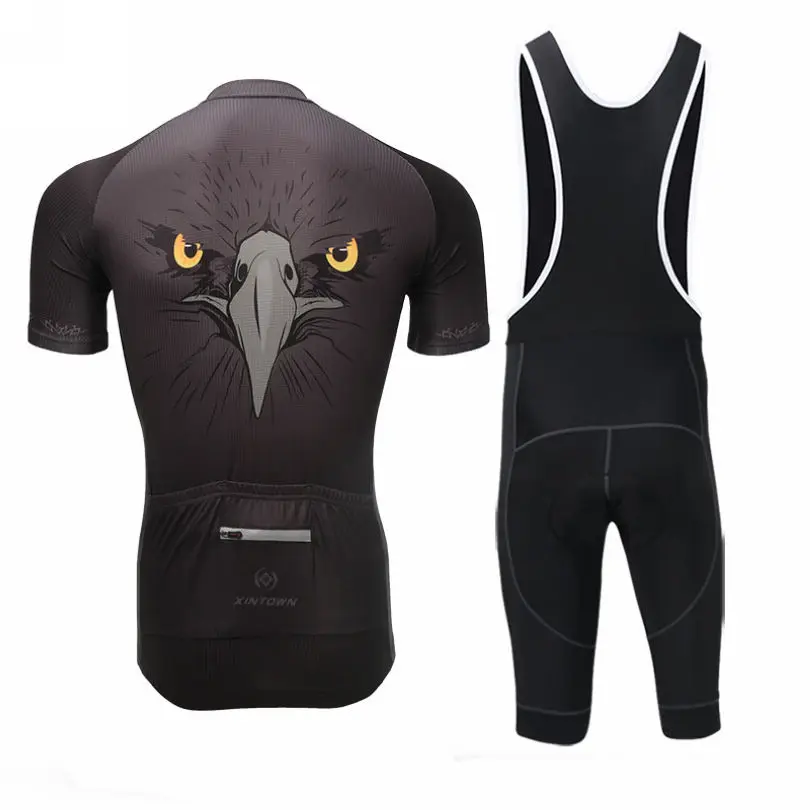 XINTOWN Men Cycling Bike Bicycle Jersey Short Sleeve Clothing Set Bib Shorts Suit Eagle Black S-4XL