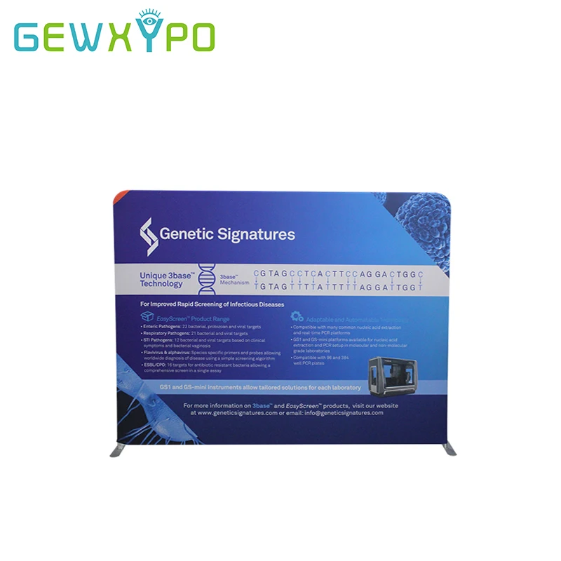 Expo Booth 10ft Pillow Case Style Straight Fabric Backdrop Advertising Stand With Printed Banner And Portable Square Bar Counter