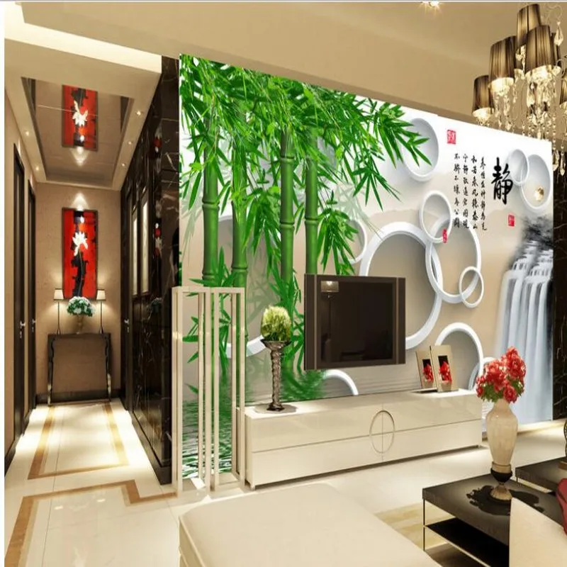 

wellyu Custom large - scale murals living room 3D circle green bamboo background wall non - woven wallpaper papel de parede