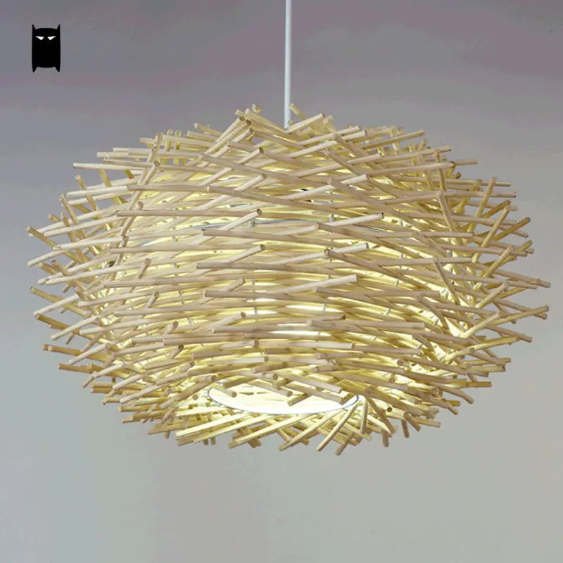 Wicker Vogelnest Pendelleuchte Leuchte Asien Rustikalen Japan Stil Hängenden Lampe Luminaria Design Indoor Hause Beleuchtung Esszimmer