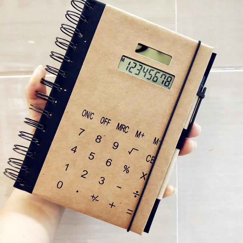 Retro Style Fashion Loose-leaf Spiral Note Book Multi-function Planner Solar Calculator Business Notebook Belt Pen