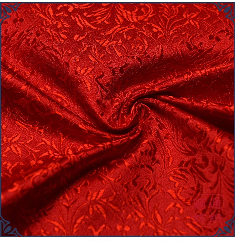 75x 100cm Metallic Jacquard Brocade Fabric, red wheat floral pattern 3D jacquard yarn dyed fabric for Womens Coat Dress Skirt