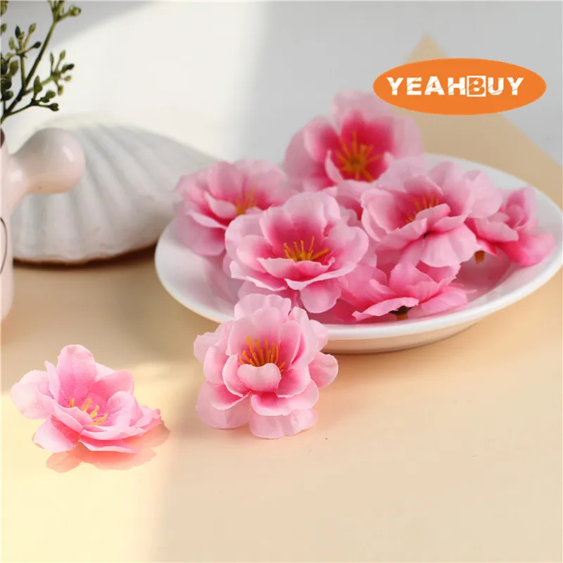 100pcs 4.5cm Artificial Simulation fake fabric plum blossom peach blossom sakura flower Heads  Diy accessories