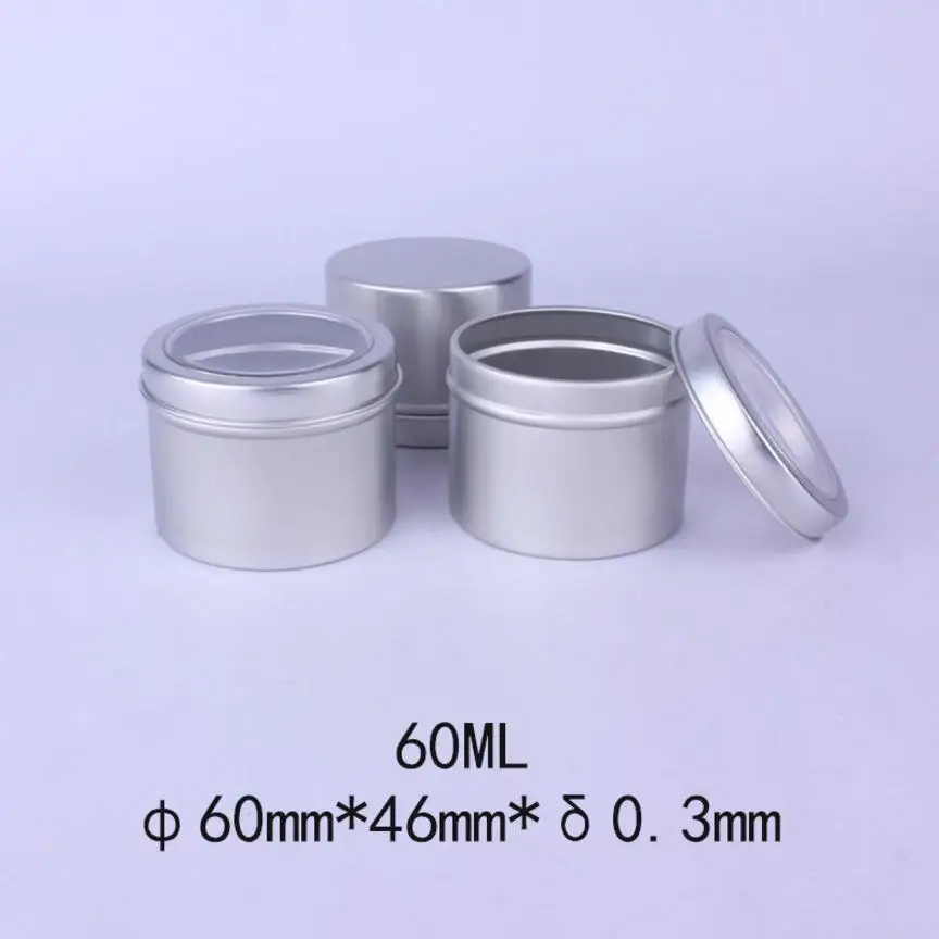 60ml Window Twist Lid Cover Medium Candle Tin 2oz Empty Slip Slide Round Tin Containers Aluminum Box 200pcs