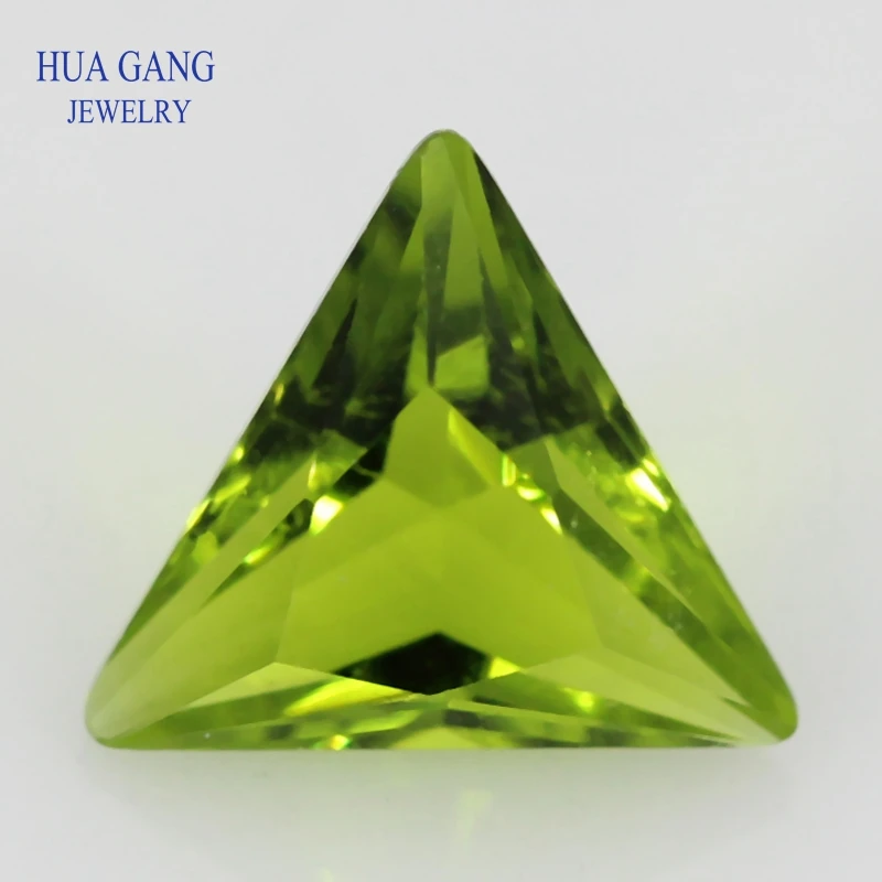 

Glass Beads Peridot Triangle Shape Cut Loose Glass Beads Synthetic Gems For Jewelry Size 3x3~8x8mm