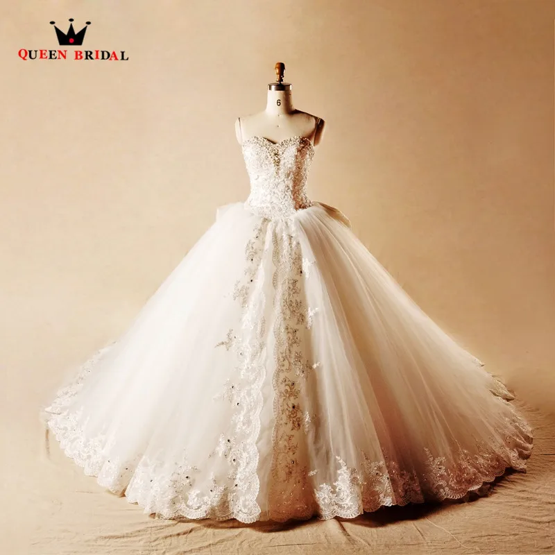 Luxury Wedding Dresses Ball Gown Crystal Beading Lace Pearls Long Train Bridal Wedding Gowns 2023 New Design Custom Made YH01