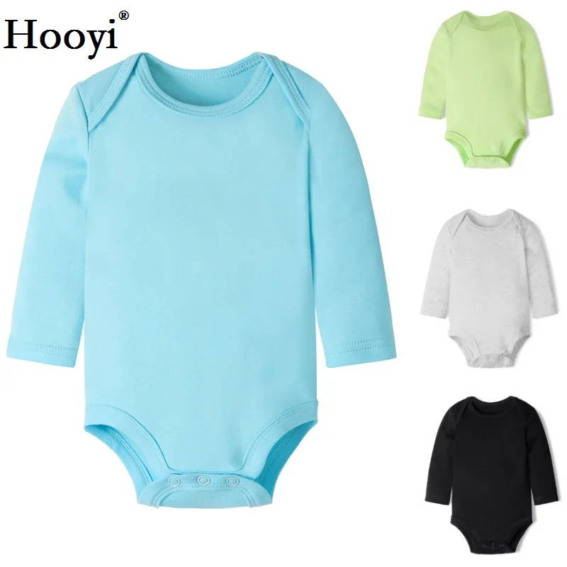 Hooyi 2018 Baby Clothes Long Sleeve Bodysuit Solid Pure Girls Jumpsuit 100% Cotton Soft Premature Clothing Newborn Shirts 0-24M