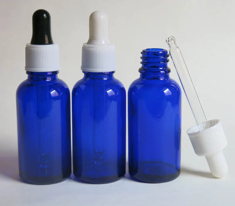 

wholesale 50 pcs 30ml blue glass essential oil bottle with dropper, 30 ml cosmetic packaging, 1 ounce dropper glass bottle