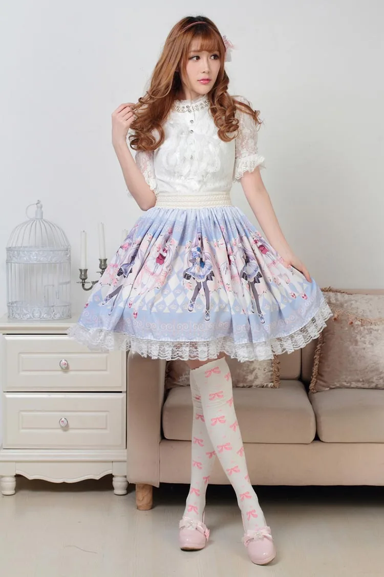 Women Summer Kawaii Skirts Super Cute Japanese Cartoon Characters Printed Skirt Lolita Princess Sweet Hot Sale Pleated Bottoms