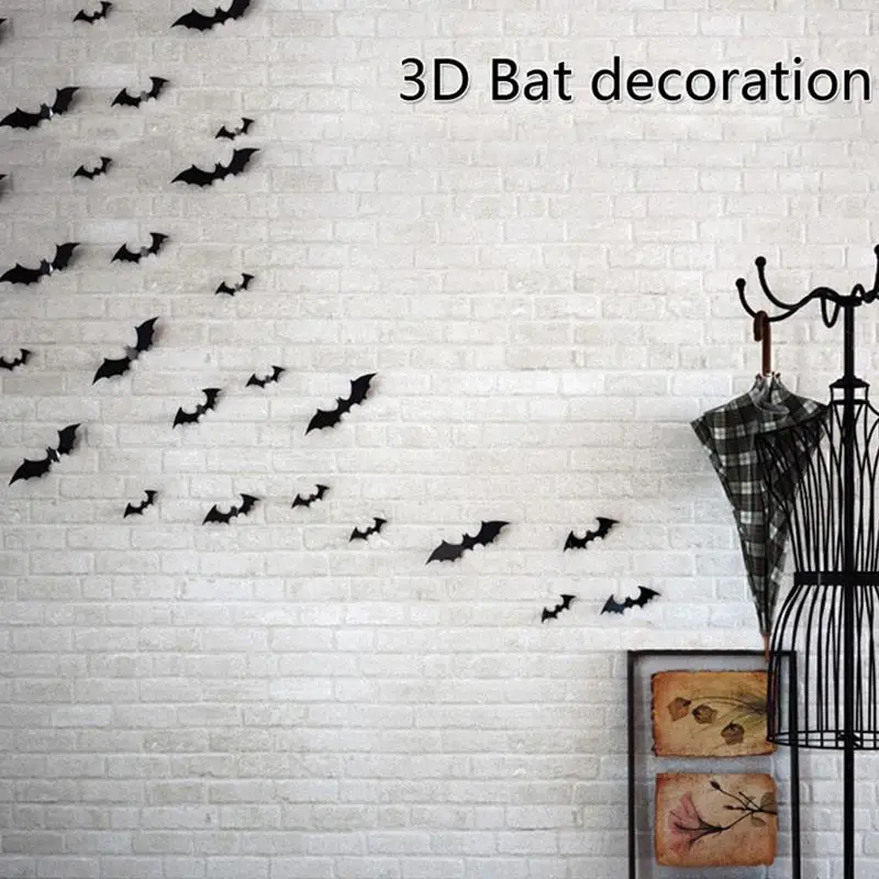 12 sztuk czarnych, atrakcyjnych naklejek 3D z motywem nietoperzy, zdejmowalne naklejki ścienne, wysokiej jakości naklejki DIY na Halloween, dekoracja domu.
