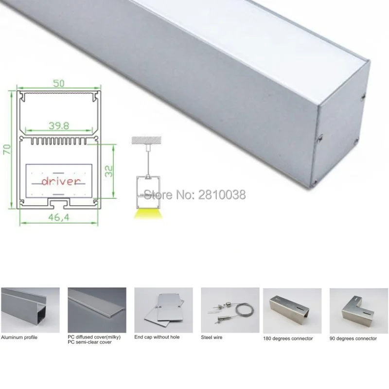 100 X 1 M Sets/Lot T3-T5 tempered aluminium led profile and 50x70 U led strip profile for suspension lighting