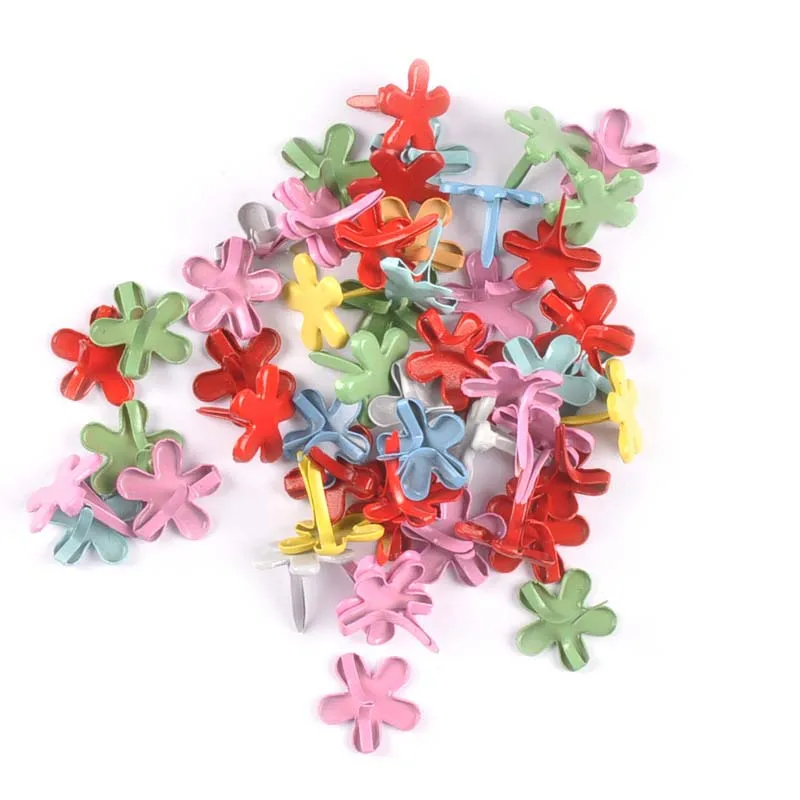 50pcs 12x14mm Mix Flower Pattern Brads Scrapbook Paper Crafting Embellishment Fastener Brad Metal Crafts For DIY Decor c2161