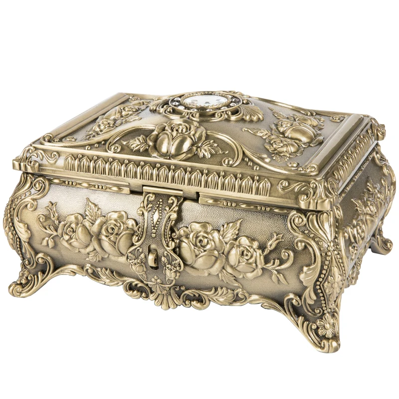 Length 28.5 Double layers Supper capacity bronze /Antique petwer jewelry storage box With diamond decor  jewelry organizer Z088