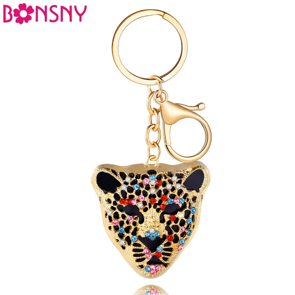 

Bonsny Alloy Rhinestone Jungle Animal Leopard Key Chain Panther Key Ring Bag Charm For Women Girl Jewelry Accessories Pendant