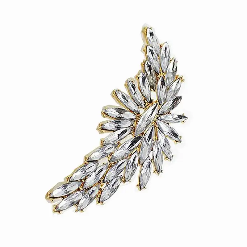 Feather Crystal Earrings Female Punk Ear cuff Clip One Piece Exaggerated Cuffs Earring For Women Punk Gothic Jewelry