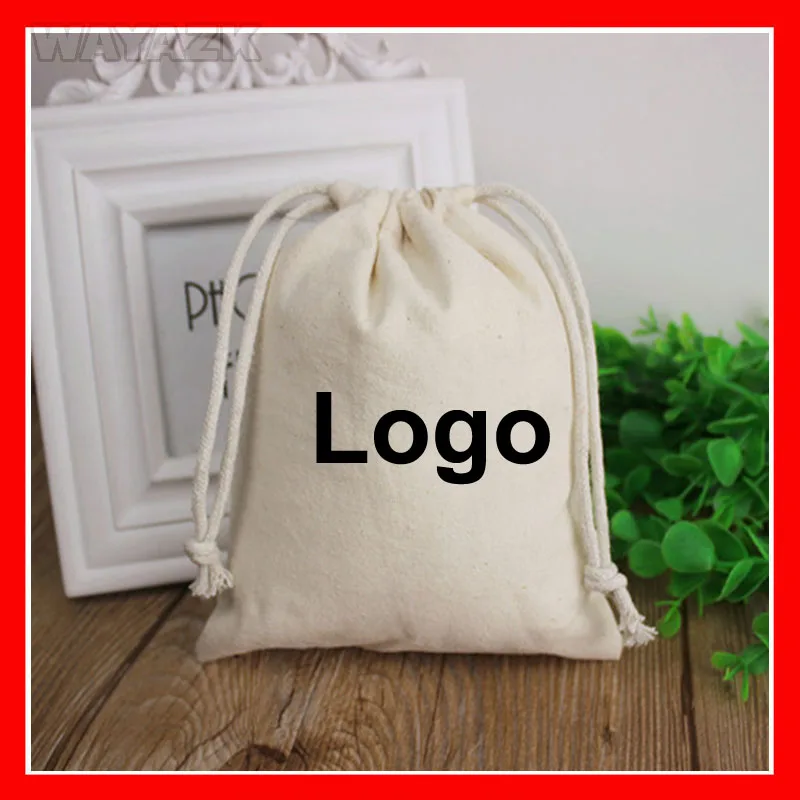 Personalized Cotton Drawstring Bags Gift Pouch Sack with Custom Logo