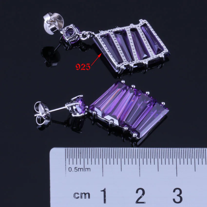 Admirable Purple Cubic Zirconia Silver Plated Drop Dangle Earrings V0703