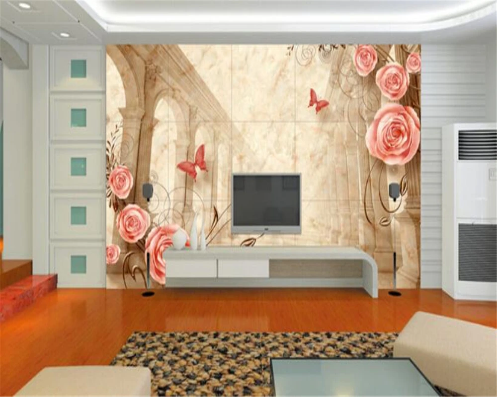 

Beibehang 3d Wallpaper Marble European Roman Pole Rose Retro Tile TV Background Living Room Bedroom Mural wallpaper for walls 3d