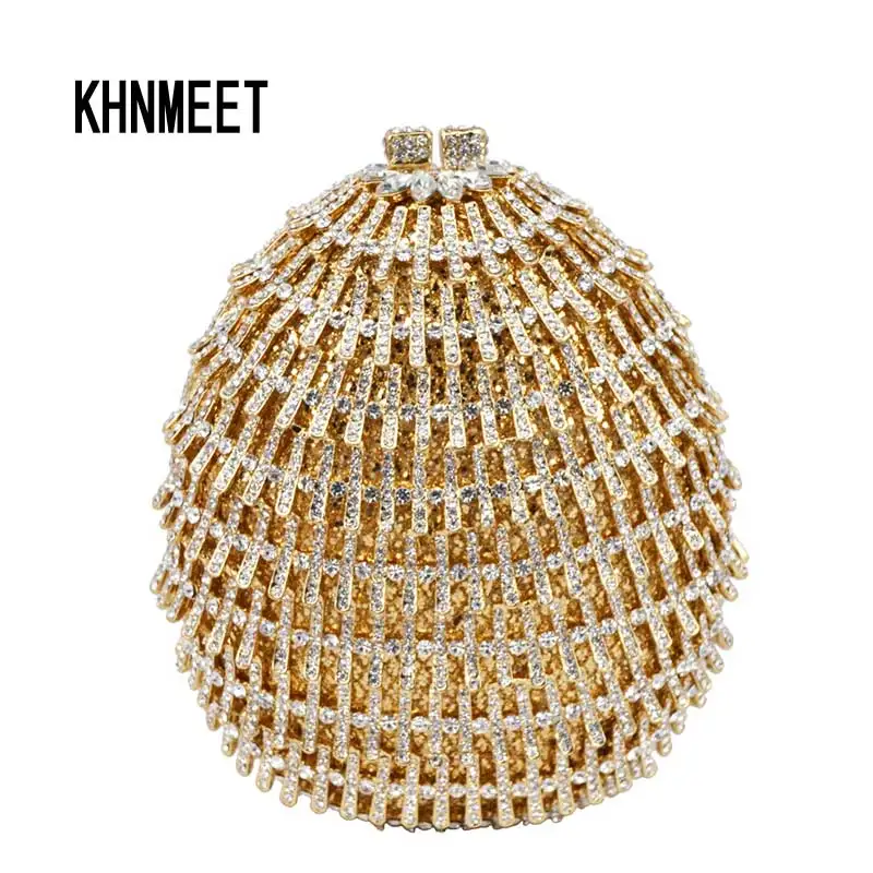 

KHNMEET Egg Evening Clutch Bag Luxury Crystal Women Handbag Party Purse evening Bag purse Gold wedding Bride clutch Bag sc478