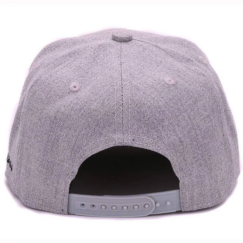 Boné de snapback de lã cinza alta qualidade, bordado estilo hip hop, boné de beisebol com conta lisa para homens e mulheres